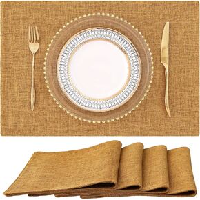 homing Neutral Beige Cloth Placemats Set of 6 – Cotton Linen Blend Washable Farmhouse Dining Table Mats for Indoors & Outdoors, Easy to Clean, 13 x 19 Inch