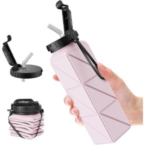 Collapsible Water Bottles, BPA Free Leak-Proof Silicone Foldable Water Bottle Cup 20.6oz, Durable Lightweight Bottle for Gym Travel Camping Hiking Running Sport,Purple