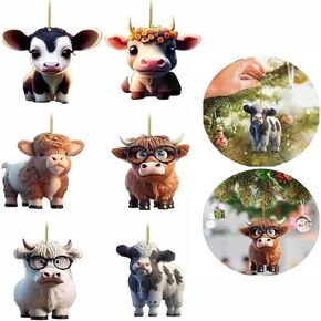 6 Pcs Christmas Highland Cow, Christmas Tree Ornaments, Farmhouse Christmas Decor, Animal Christmas Ornaments, Christmas Tree Ornament, Xmas Ornaments