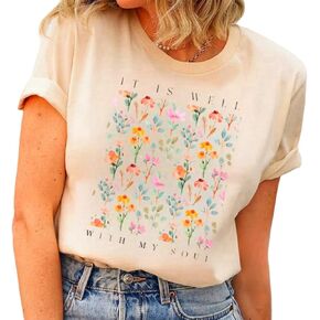 قمصان مسيحية للنساء كلاسيكية آية الكتاب المقدس بوهو الأزهار الجرافيك المحملات الهدايا المسيحية لها in Kuwait