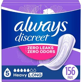 Always Discreet Adult Incontinence Pads for Women, Heavy Absorbency, Long Length, Postpartum Pads, 64 CT