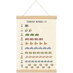 XYDEG Transportation Car Alphabet Numbers Poster Hanger Frame,Baby Boy Nursery Playroom Wall Decor, Nursery Decor,ABC Banner Poster Wall Art with Wooden Frames,Banner Wall Hanging for Toddler 12x16