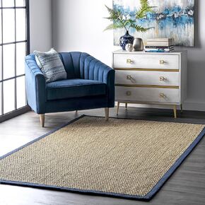 nuLOOM 5x8 Elijah Seagrass Area Rug, Navy, Solid Farmhouse Style, Cotton Bordered, Basketweave, Natural Fiber, For Bedroom, Dining Room, Living Room, Hallway, Office, Kitchen, Entryway