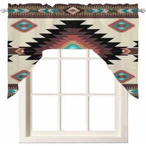 Southwestern Swag Valances for Kitchen Window, Small Swag Curtains Drapes for Bedroom Bathroom Over Sink Native American Boho Tribal Vintage Rod Pocket Window Valances Treatment, 56x36 Inch