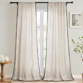 UNISTAR Faux Linen Curtains with Hooks 96 Inch Length for Living Room Semi Sheer Burlap Back Tab Pinch Pleated Pocket Light Filtering Country Rustic Farmhouse Curtain for Bedroom, 2 Panels Natural
