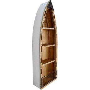 Morning View Wood Boat Shelf Decor Wall Hanging Nautical Beach Theme Display Boat with 3 Shelves Standing Boat Shelf Wooden Boat Shelf Nautical Home Decor 31.5 Inch