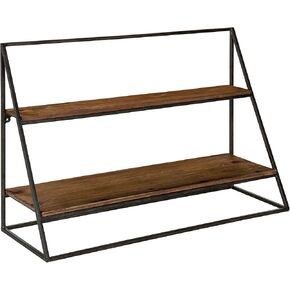 Kate and Laurel Lander Rustic Hanging Wall Shelf, 24" x 8" x 16", Rustic Brown and Black, Two Tiered Farmhouse-Inspired Shelves for Wall