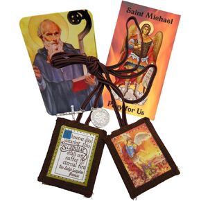 Westmon Works Scapular Set with St Benedict and Saint Michael Catholic Holy Cards Traditional Wool Prayer Accessory