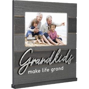 Malden Charcoal Striped with Metal Word Attachment Grandkids Make Life Grand 4x6 Sentiment Picture Frame ,Black