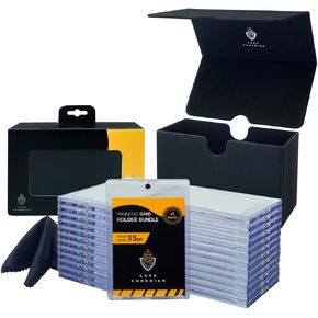 Card Guardian - Magnetic Card Holder Bundle | Premium Deck Box with 25 Magnetic Card Holders & Cleaning Cloth (Black)