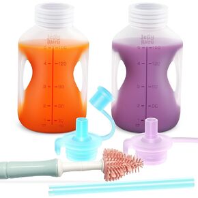 Silicone Reusable Baby Food Pouches with Straws, Leakproof Refillable Squeeze Pouches, Dishwasher, Freezer, Microwave Safe, Baby Food Storage for Homemade Puree, Yogurt, 5oz, 2pcs