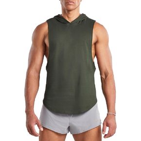 Ouber Men’s Lifting Sleeveless Hoodies Workout Gym Muscle Drop Arm Tank Top for Bodybuilding