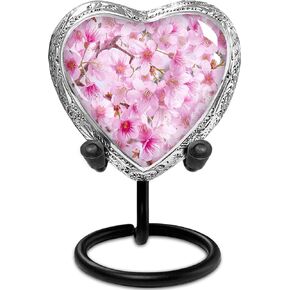 Heart Shaped Keepsake Cremation Urns for Human Ashes - Cherry Blossom Small Keepsake Urn for Men Women Children Pets - Burial Urns
