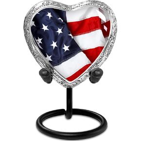 Heart Shaped Keepsake Cremation Urns for Human Ashes - American Flag Small Keepsake Urn for Men Women Children Pets - Burial Urns