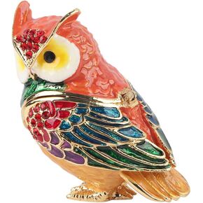 Owl Figurine Trinket Box, Jewelry Box Small Dish Statue Home Decor Hinged Display Ring Holder Hand Painted Collectible Antique Organizer with Lid for Decorative Handicraft