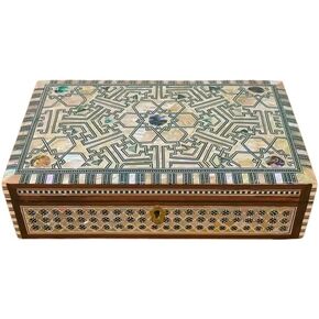 Wood Jewelry Box Inlaid mother of Pearl Egyptian Handmade (10.6" x 6.6" x 3" inches M09)