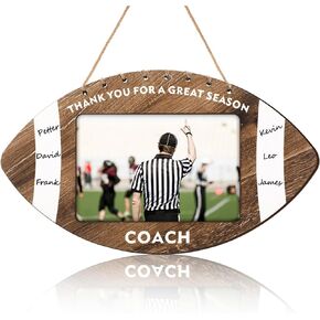 Qunclay Football Signable Picture Frame with Pen Thanks Coach Gift 4" x 6" Wooden Football Coach Gift Graduation Coach Appreciation Gift Thank You Gifts for Coach Soccer Thanksgiving Day Table