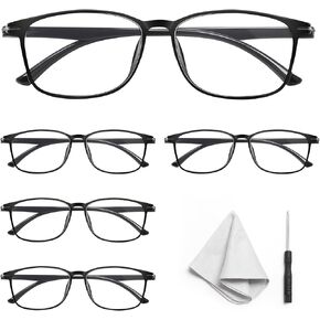 5 Pack Reading Glasses 2.00+ for Men, Sport Square Classic Black Frame Readers Blue Light Blocking Glasses Lightweight Comfortable and Flexible with Spring Hinges