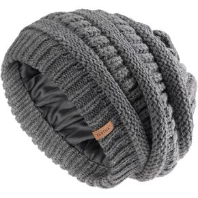 FURTALK Womens Satin Lined Knit Beanie Slouchy Winter Hats Skull Soft Warm Cap