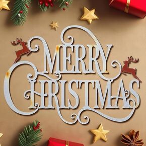 Maitys 15 x 10.8 Inches Large Metal Christmas Hanging Sign Merry Christmas Word Sign Rustic Metal Christmas Letters Wall Decor for Indoor Outdoor Yard Party Ornaments(Red)