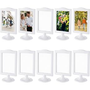 10 PCS Double Sided Standing Picture Frames 4x6 Inch, Plastic Pedestal Photo Frame Bulk, White Vertical Picture Holder with Inserts