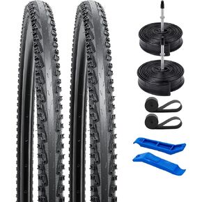 YUNSCM 2-PCS 700C Bike Tires 700X38C/40-622 and 700C Heavy Duty Bike Tubes Presta Valve with 2 Rim Strips Compatible with 700 X 36-40C Bike Bicycle Tires and Tubes (P-173)
