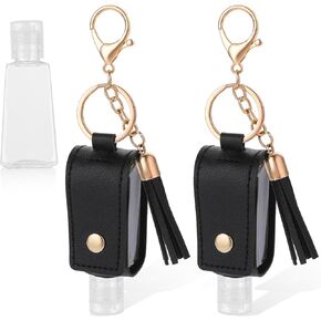 2 Pcs Small Hand Sanitizer Bottle with Keychain, Portable Empty Travel Bottle Refillable Containers 1oz/30ml Squeeze Bottles for Toiletry Lotion Liquid Soap Shampoo(Black)