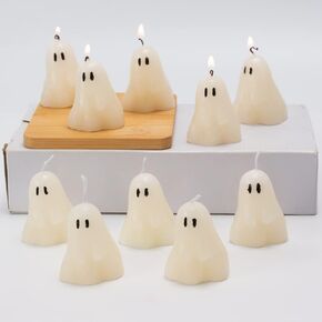 20 Pieces Ghost Candles, Halloween Decoration Candles, White Soy Wax Horror Spooky Tea Lights Candles Set Goth Gifts for Ghost Decor Fall Decor Halloween Party Home Bedroom Room Table Decorations