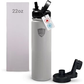 22oz To-Go Stainless Steel Water Bottle - Double Walled Insulation Keeps Drinks Cold - BPA Free - Reusable Metal Bottles for School & Sports Hydration - 2 Lids (1 Straw Lid) - Black
