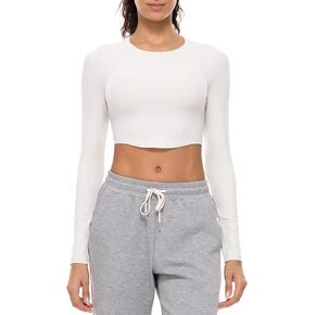 Lavento Women's Ultra Soft Crewneck Long-Sleeve Cropped T-Shirt - Workout Yoga Casual Tee Tops