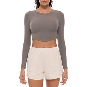 Lavento Women's Ultra Soft Crewneck Long-Sleeve Cropped T-Shirt - Workout Yoga Casual Tee Tops