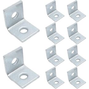 10 Pack 2 Hole L Shaped Connector Bracket 90 Degree Angle for 1/2" Bolt in 1-5/8" Strut Channel Steel Surface Electrogalvanized