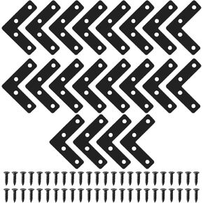 Litoexpe 10 Pcs T Shape Flat Mending Plates 80mm x 80mm (3.15" x 3.15"), Stainless Steel T Brackets with Screw, T Bracket Connector for Wood Matte, Black