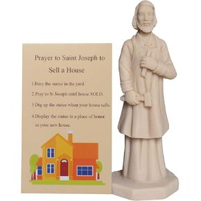 St Joseph Statue for Selling House Kit Resin Figurine with Instruction Card House Prayer Complete Set (Beige)