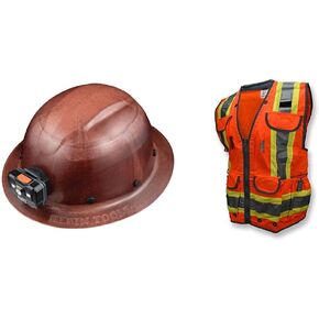 Klein Tools Hard Hat, Full Brim Class G KONSTRUCT Series Hard Hat with Rechargeable, Top Pad, Brown