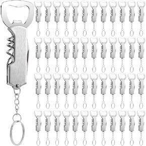 24 Pcs Bottle Opener Keychain Bulk Wine Bottle Opener Beer Opener Keychain 3.27" Stainless Steel Corkscrew Waiter Corkscrew Wine Key Opener for Bar Party Christmas Wedding Favors Gifts (Brown)
