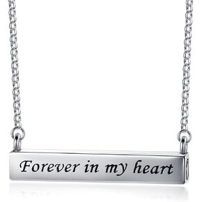 APOTIE Sterling Silver Urn Necklace Holds Two - S925 Bar Cremation Pendant Jewelry for Ashes Forever in My Heart Memorial Keepsakes Gifts Women