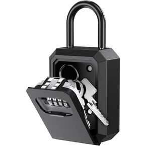 ORIA Key Lock Box, [Upgraded] 4 Digit Combination Lock Box with Shackle, 4.7" Wall Mounted Weatherproof Key Safe Storage Lock Box, Key Storage Lock Box for Keys of Home, Hotel, and School