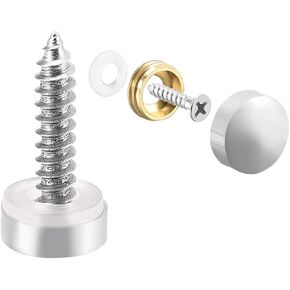 uxcell Mirror Screws, Decorative Cap Fasteners Cover Nails, Electroplated, Bright Silvery 10mm/0.39" Brass 16pcs