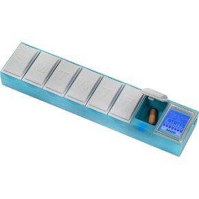 Easy Reminder Pill Box Organizer, Smart Sensors with Gentle Alarm Only if You Miss Dose or Open Wrong Day, Blue