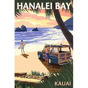 Vintage Art Hanalei Bay North Shore Sticker (Hawaii hi Kauai Vinyl Decal for car or Laptop (3 x 4 inch)
