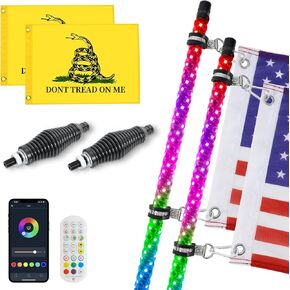 2PCS 3FT Led Whip Light with Spring Bases, Whip Lights RF Remote and APP Control Waterproof IP67 Spiral RGB Chasing Antenna Light for UTV ATV RZR Buggy Dune Offroad Truck in Saudi Arabia