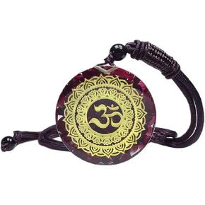 EDEN'S CALL Healing Chakra OM Symbol Orgonite Crystal Stone Pendant Necklace for Unisex 23.62" Adjustable Energy Generator Round Shape Necklace