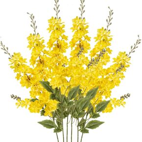 Orange Delphinium Artificial Flowers, 6pcs Artificial Larkspur Flower 34'' Fake Delphinium Flowers Silk Flowers for Home Decor, DIY Floral Centerpieces for Tables