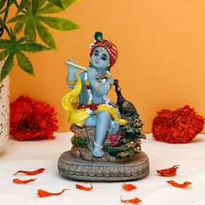BangBangDa Indian Lord Krishna Idol Statue - 4.3" H Hindu God Krishna Diwali Gifts for India Friend Small Krishna Home Temple Mandir Pooja Murti Item Altar Meditation Yoga Room Spiritual Decor