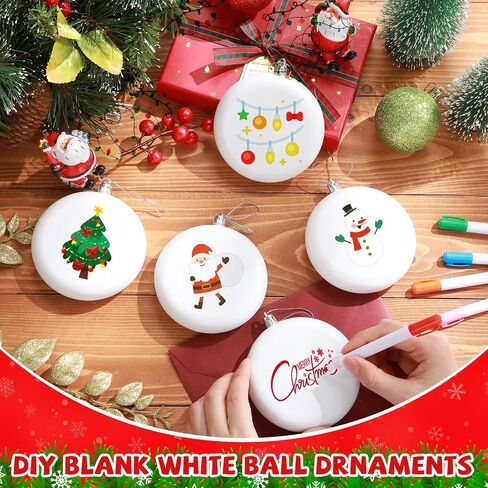 Zubebe 24 Pcs Christmas Blank White Ball Ornaments Plastic White Matte Flat Discs Christmas Ornaments Xmas Christmas Tree Hanging Ornament Decorations DIY Crafts Painting Drawing (3.15 Inch) in Saudi Arabia