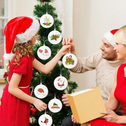 Zubebe 24 Pcs Christmas Blank White Ball Ornaments Plastic White Matte Flat Discs Christmas Ornaments Xmas Christmas Tree Hanging Ornament Decorations DIY Crafts Painting Drawing (3.15 Inch) in Saudi Arabia