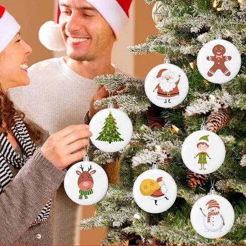 Zubebe 24 Pcs Christmas Blank White Ball Ornaments Plastic White Matte Flat Discs Christmas Ornaments Xmas Christmas Tree Hanging Ornament Decorations DIY Crafts Painting Drawing (3.15 Inch) in Saudi Arabia