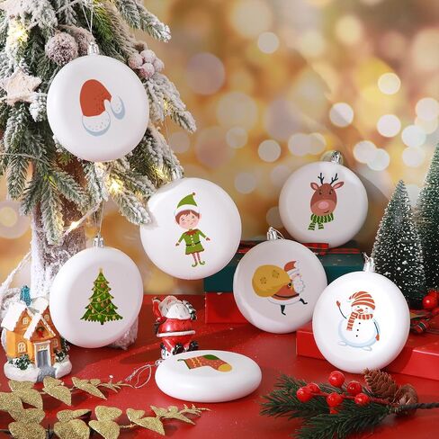 Zubebe 24 Pcs Christmas Blank White Ball Ornaments Plastic White Matte Flat Discs Christmas Ornaments Xmas Christmas Tree Hanging Ornament Decorations DIY Crafts Painting Drawing (3.15 Inch) in Saudi Arabia