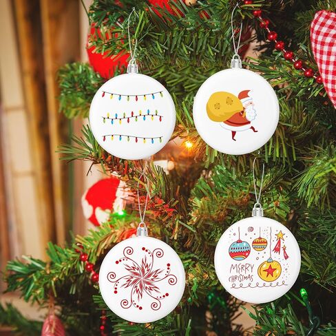 Zubebe 24 Pcs Christmas Blank White Ball Ornaments Plastic White Matte Flat Discs Christmas Ornaments Xmas Christmas Tree Hanging Ornament Decorations DIY Crafts Painting Drawing (3.15 Inch) in Saudi Arabia